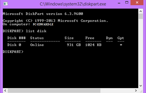 1. Sử dụng lệnh list disk trong cửa sổ cmd