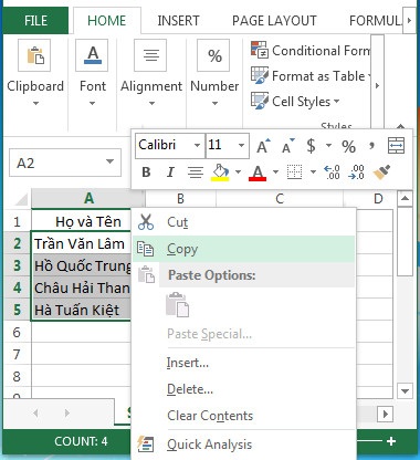 Tách tên trong Excel